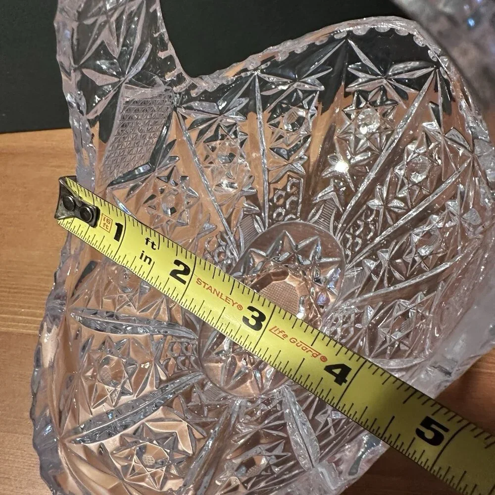 Vtg Clear Glass Basket Star Diamond Pattern Starburst 7